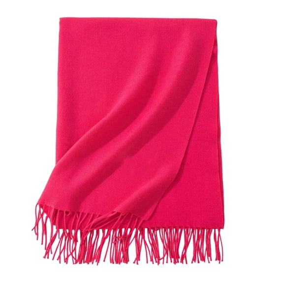 PRINxy Women’s Solid Fringe Warm Wrap Shawl, Soft Thick Long Neck Scarf For Winter City Walks Daily Cold Errands Hot Pink