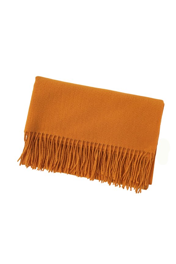 Women’s Solid Matte Fringe Warm Wrap Scarf, Thick Long Neck Shawl For Winter Road Trips Coffee Runs Yellow