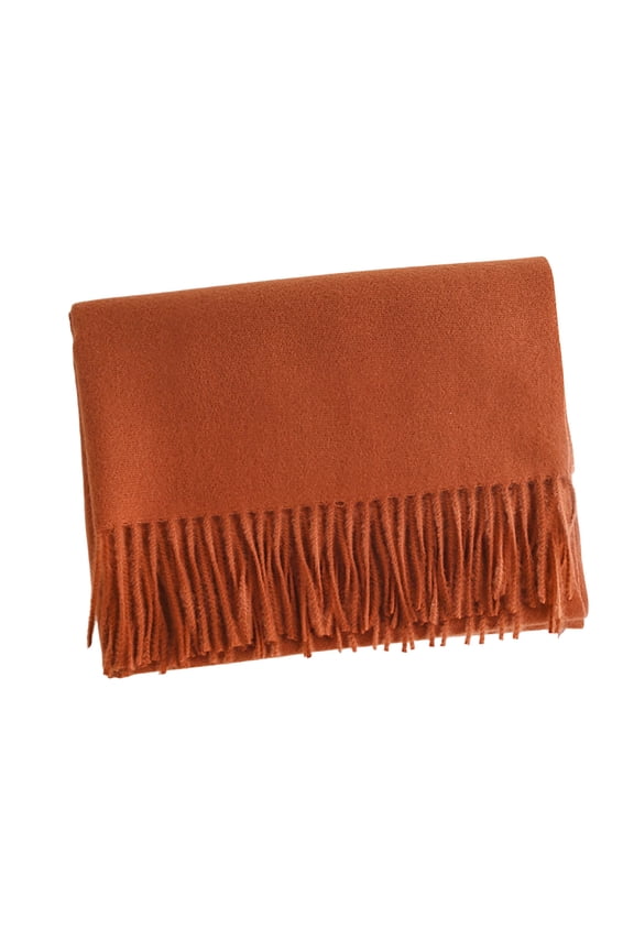 Women’s Solid Neat Fringe Thermal Shawl, Plush Long Neck Wrap For Office Winter Walks Weekend Errands Orange
