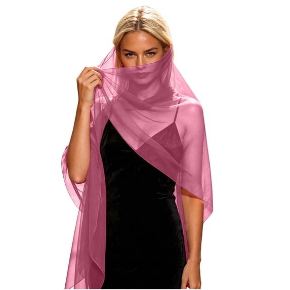 PRINxy Women’s Solid Sheer Chiffon Wrap Shawl, Flowy Long Neck Scarf For Wedding Party Evening Date Outings Pink