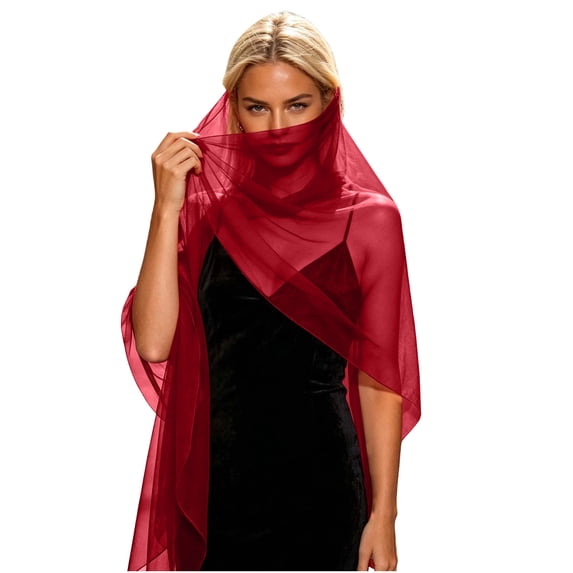 PRINxy Women’s Solid Sheer Chiffon Wrap Shawl, Flowy Long Neck Scarf For Wedding Party Evening Date Outings Red