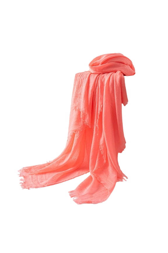 Women’s Solid Sheer Fringe Thin Scarf, Light Long Neck Wrap For Evening Strolls Casual Urban City Wear Pink