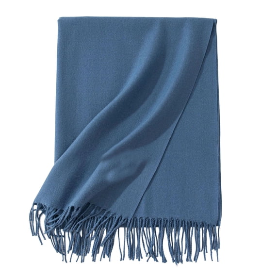 PRINxy Women’s Solid Smooth Fringe Warm Wrap, Thick Long Neck Shawl For Evening Outings City Winter Styling Sky Blue