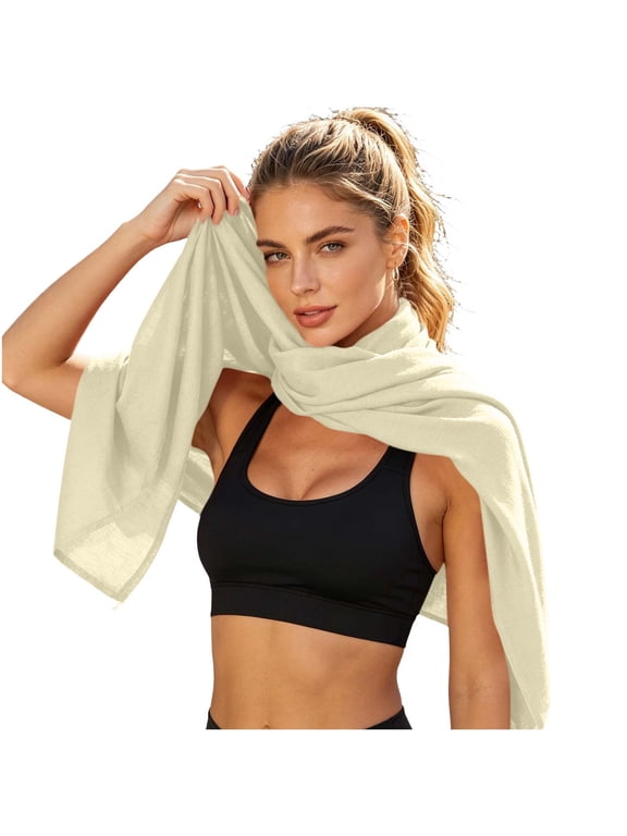 Women’s Solid Thin Textured Linen Wrap Shawl, Soft Airy Long Neck Scarf For Gym Beach Trips Daily Casual Errands Beige