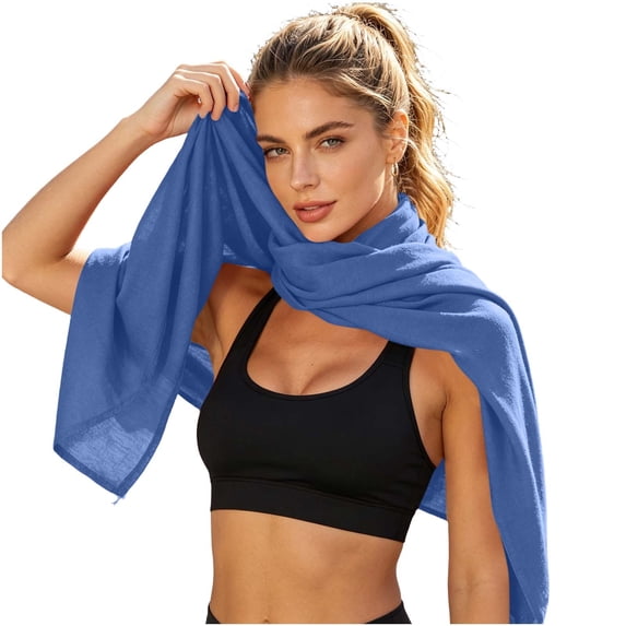 PRINxy Women’s Solid Thin Textured Linen Wrap Shawl, Soft Airy Long Neck Scarf For Gym Beach Trips Daily Casual Errands Blue
