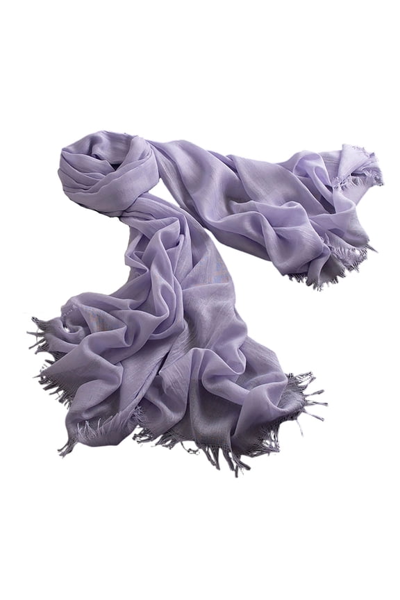 Women’s Solid Wrinkled Fringe Linen Wrap, Soft Flowy Long Neck Scarf For Beach Getaways Urban Daily Outfits Purple