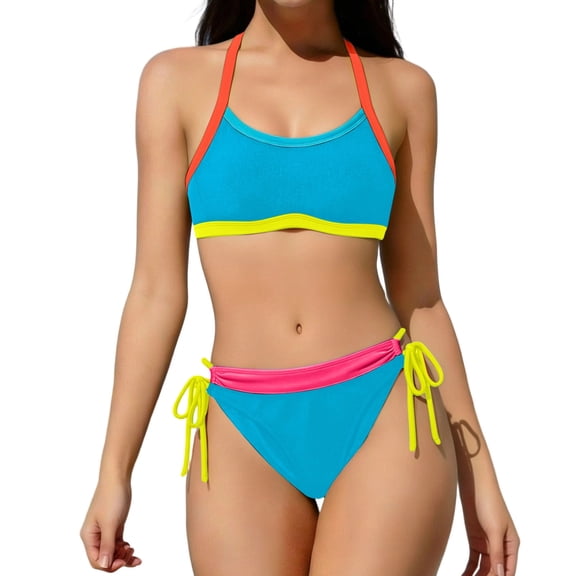 PRINxy Women's Summer Crisscross Back Tie Side Bikini 2‑Piece Set Quick‑Dry Summer Beach Outfit Blue S