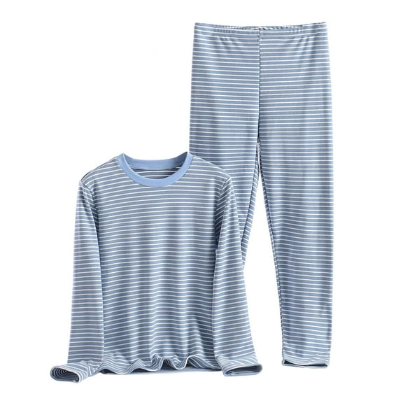 PRINxy Women's Thermal Striped Underwear Set Long Sleeve Crewneck Tops and Elastic Waist Straight Pants 2 Piece Loungewear Blue XXXL