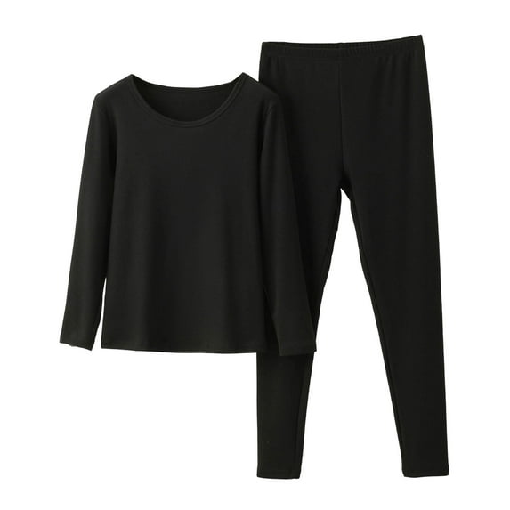 PRINxy Women's Thermal Underwear Sets Loungewear Suit Long Sleeve Tops and Elastic Waist Pants 2-Piece Base Layer Sleepwear Black XXL