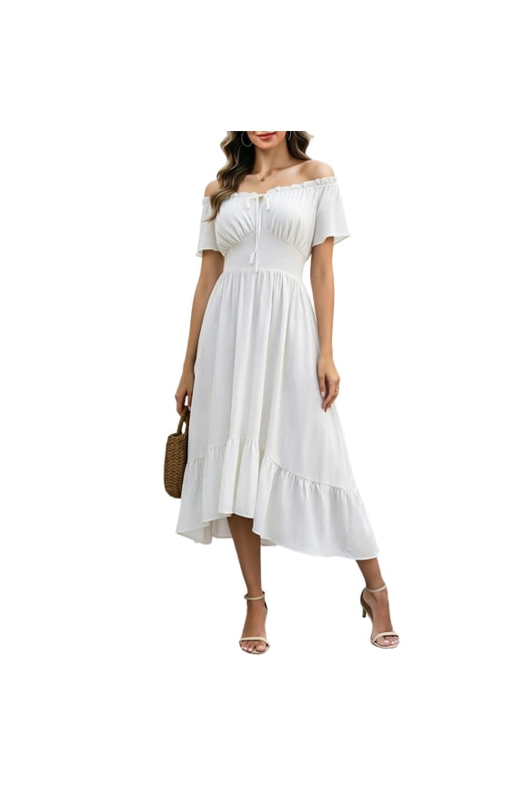 Women's Trendy Summer Sleeveless Halloween Costume Dress Tiered Layer Ruched Detail for Themed Party and Costume Ball White L