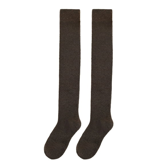 PRINxy Women's socks,Women Gifts Solid Knee-high Casual Winter Warm Cotton Knit Soft Lengthened Brown One Size
