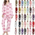 thumbnail image 1 of PRINxy Womens Pajama Sets Long Sleeve Button Down Shirts with Pant 2 Piece Pajamas Set Fashion Prints Nightwear Sets Lounge Sleepwear Set Pink XL, 1 of 8