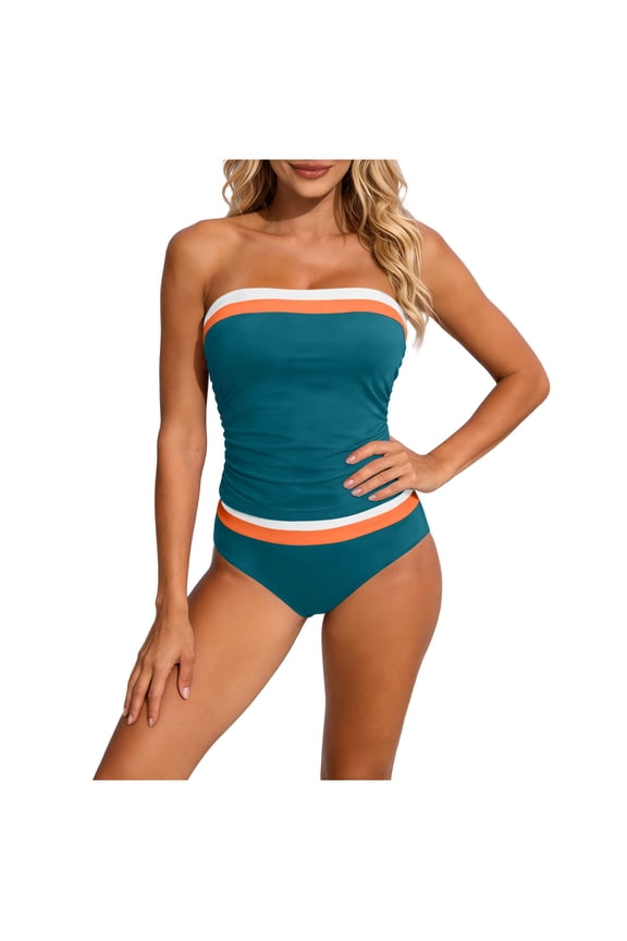 Womens Swimsuit Set Multi Color Removable Strap Tankini Padded Style for Beach Theme Park Sky Blue S