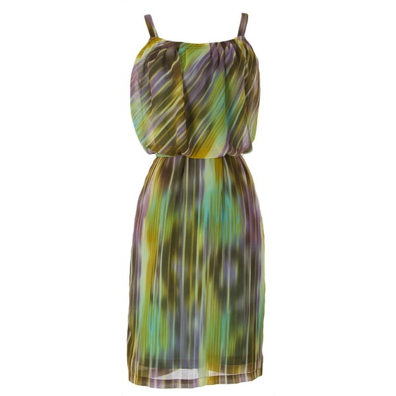 PRIORITIES Women's Striped Ruched Poly Dress Sz Large Multicolored