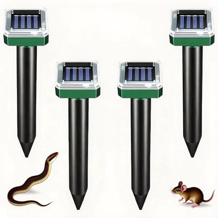 PRISESSA 4 Pack Deer Repellent Devices Solar Powered, Ultrasonic Animal Repeller Outdoor for Yard Garden, Squirrel Deterrent