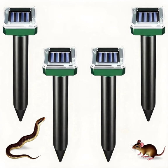 PRISESSA 4 Pack Ultrasonic Pest Repeller Outdoor, Solar Animal Repellent for Yard, Snake Repellent for Yard Garden Lawn