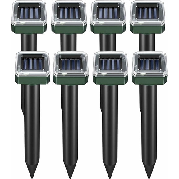 PRISESSA 8 Pack Mole Repellent Solar Powered Stakes, Ultrasonic Pest Repeller Outdoor for Lawn Garden, Gopher Groundhog Control