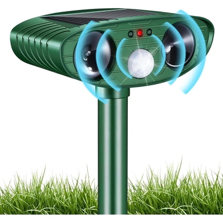 PRISESSA Deer Repellent for Plants, Solar Motion Activated Animal Repeller, Ultrasonic Cat & Rabbit Deterrent for Garden Yard, Waterproof