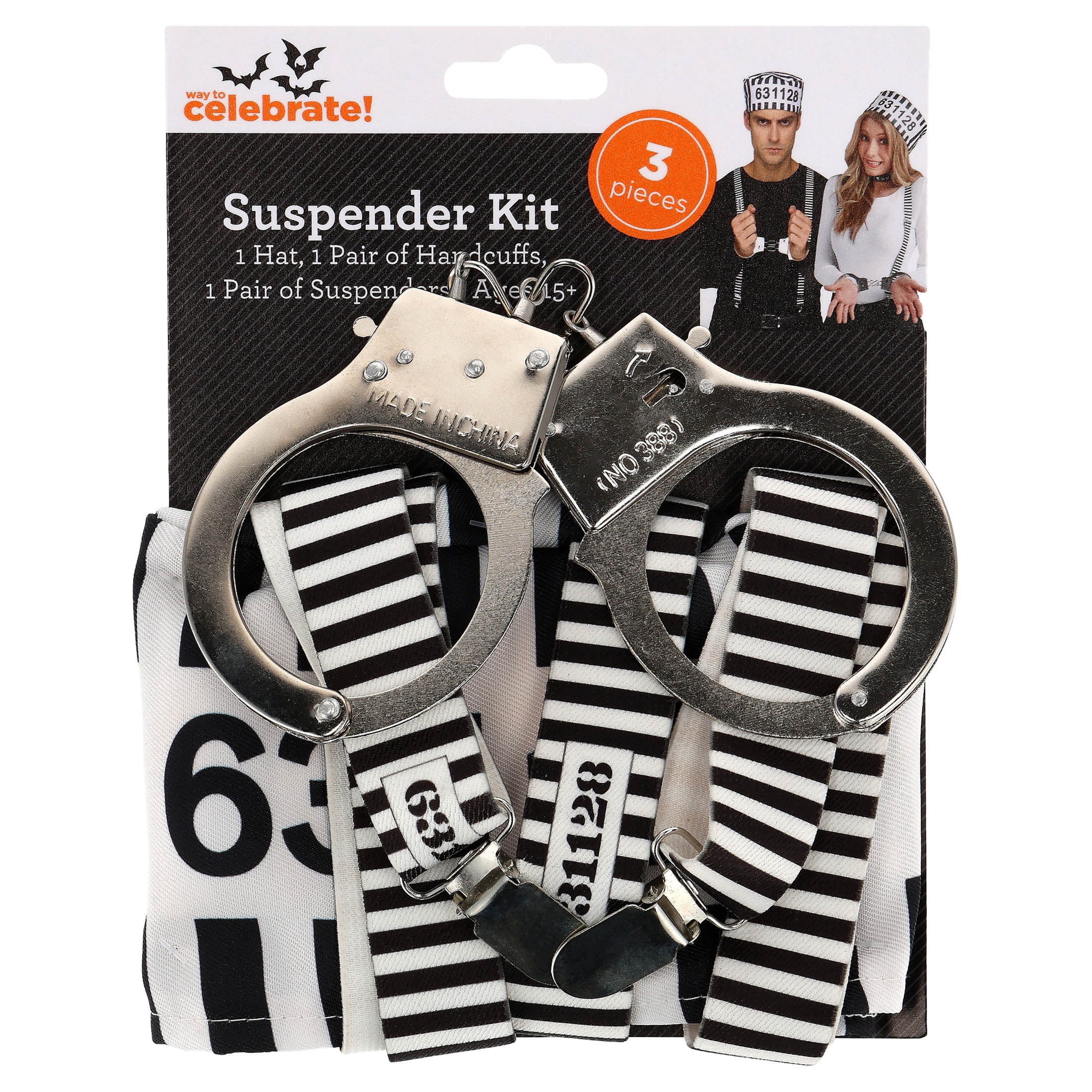 Suspender Costume Accessory Kit for Adults, Black and White, 3 Pieces, Halloween by Way To Celebrate