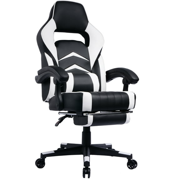 PRISP Gaming Chair with Footrest and Reclining Backrest, Racing Style High Back Office Chair - Chaise Gamer