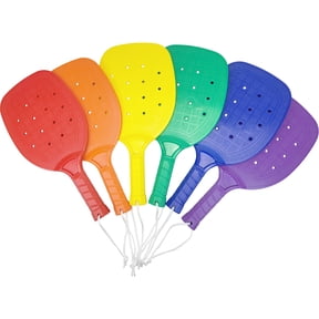 PRISP Set of Pickleball Racquets - 6 Coloured Sturdy Plastic Paddles 15 in