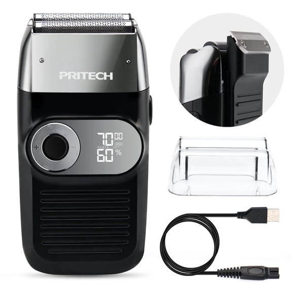 PRITECH Electric Foil Shaver for Men with Popup Trimmer,2 in 1 Electric Shaver for Men, Rechargeable 3 Speed Adjustable (Black)