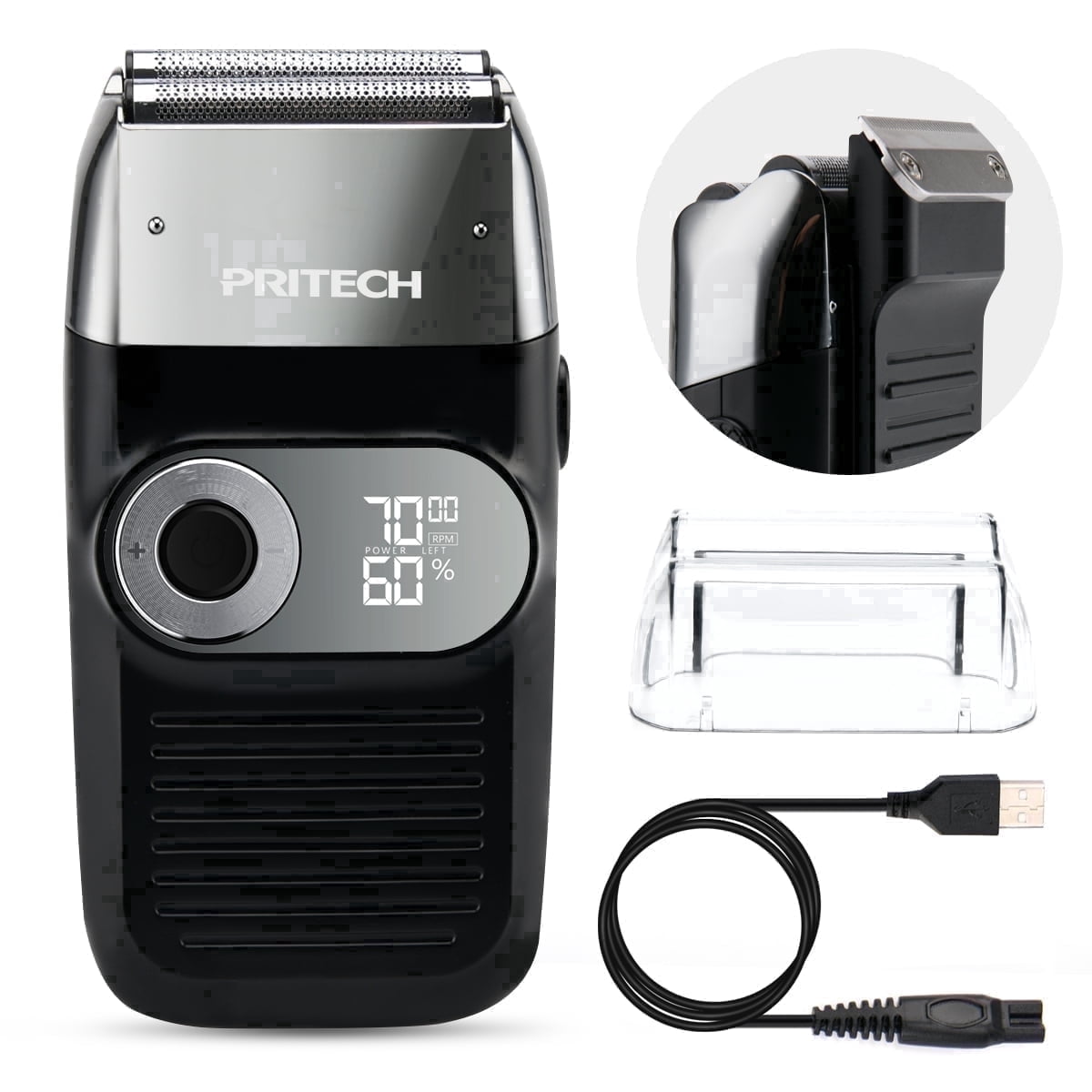 PRITECH Electric Foil Shaver for Men with Popup Trimmer, 2 in 1 Electric Shaver for Men, Rechargeable 3 Speed Adjustable (Black)