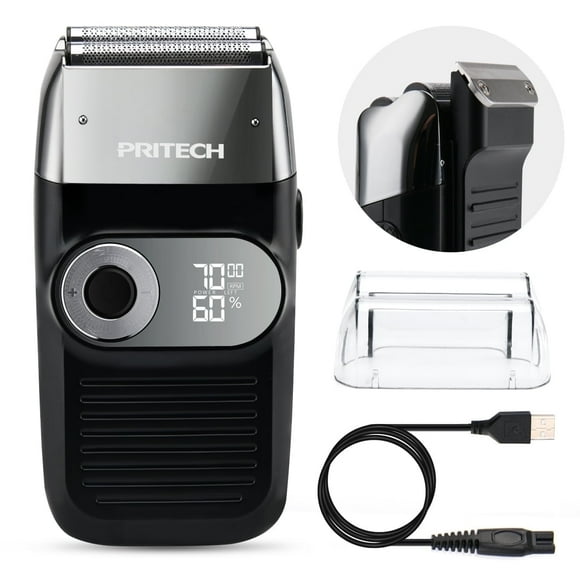 PRITECH Electric Foil Shaver for Men with Popup Trimmer, Wet & Dry Beard Trimmer, Waterproof LED USB-C (Black)