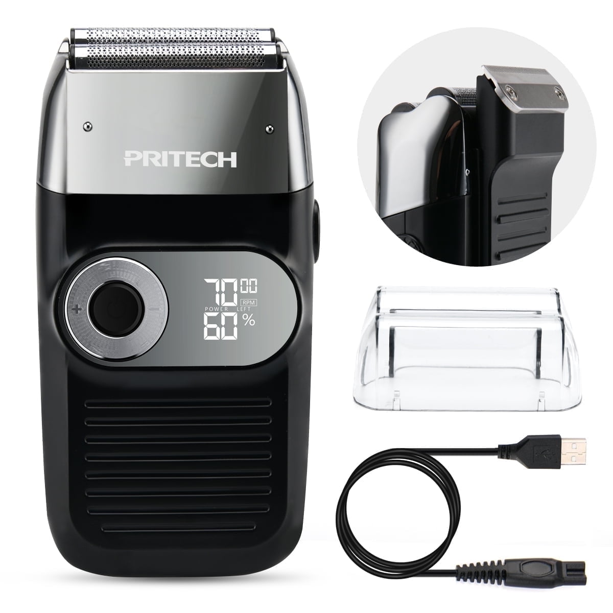 PRITECH Electric Foil Shaver for Men with Popup Trimmer, Wet & Dry Beard Trimmer, Waterproof LED USB-C (Black)
