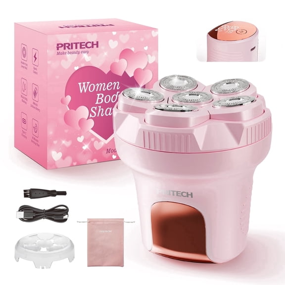 PRITECH Electric Razors for Women Legs, Easy-Clean Body Shaver, Wet & Dry Waterproof Bikini Trimmer, Portable Lady Hair Remover for Face Underarms Pubic (Pink)