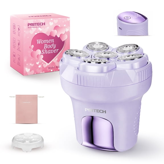 PRITECH Electric Razors for Women, Easy-Clean 6D Body Shaver, Wet & Dry Waterproof Bikini Trimmer, Lady Hair Removerfor Face Legs, and Arm (Purple)
