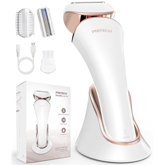 PRITECH Electric Razor for Women, Cordless Electric Shavers, Wet & Dry Waterproof Lady Razors for Legs, Arms, Underarms, Bikini (Gold)