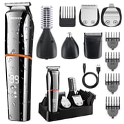 PRITECH Beard Trimmer for Men, 6 in 1 Hair Clippers Kit, Precision Cordless Grooming Set Waterproof IPX6 for Beard, Hair, Body, Nose, Ear, with Foil Razor Silver