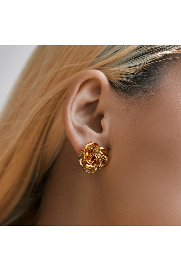 14K Gold Plated Gold Flower Earrings Large Flower Stud Earrings