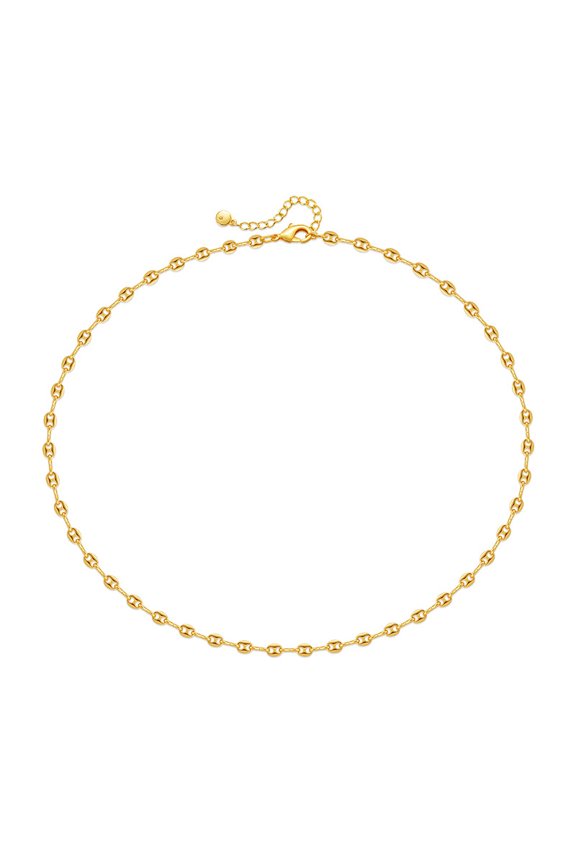 18K Gold Plated Puffed Mariner Link Adjustable Plain Choker Chain Necklace for Women