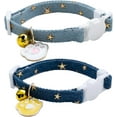 thumbnail image 1 of PRIYAL 2 Pack Denim Breakaway Cat Collars with Bell Cat Paw Pendant Kitty Kitten Collars Blue Collar for Female Girl Cats Male Boy Cats Star Print, 1 of 8