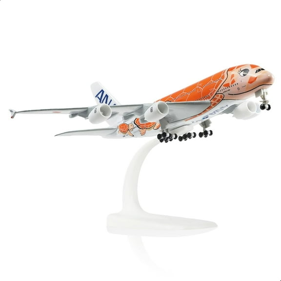 PRIYAL A380 1/300 ANA Orange Turtle Metal Diecast Airplane Model Airbus A380 Model Plane (7 inches/20cm) with Display Stand for Aircraft Gifts or Alloy Airplane Collection - JA383A