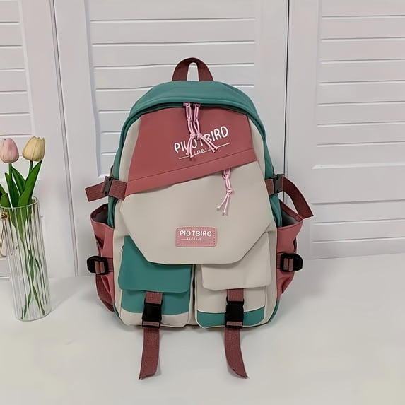 PRIYAL Aesthetic Color Contrast Travel Backpack, Large Capacity Flap Backpack Japanese Preppy Style Perfect for Travel
