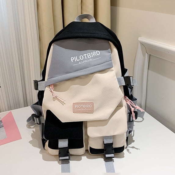 PRIYAL Aesthetic Color Contrast Travel Backpack, Large Capacity Flap Backpack Japanese Preppy Style Perfect for Travel