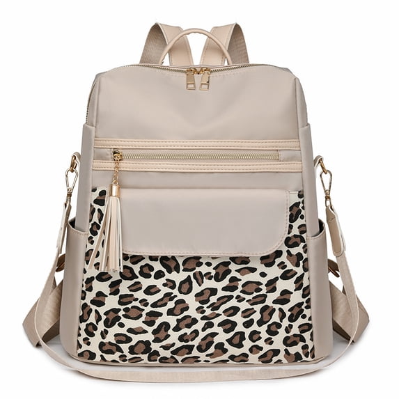 PRIYAL BWomen's Oxford Cloth Backpack with Leopard Print - Large Capacity & Travel Bag, Detachable Shoulder Straps & Zipper Closure, Suitable for Commuting, Casual Everyday Carry