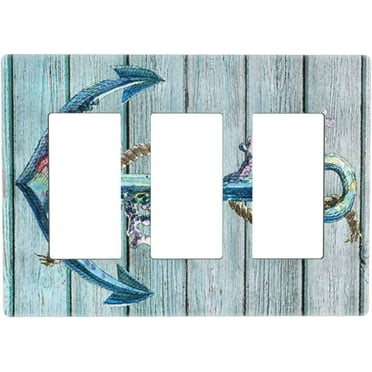PRIYAL Board Nautical Anchor 3 Gang Rocker Screwless Light Switch Cover Decorative Wall Plate Electrical Faceplate for Bathroom Home Bedroom