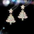 thumbnail image 1 of PRIYAL Bohemian Christmas Tree Earrings with Rhinestones & Acrylic Bow Design - 3-Color Layered Holiday Party Jewelry in White, Green, Pink for Festive Outfits, 1 of 10
