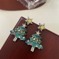 thumbnail image 1 of PRIYAL Bohemian Christmas Tree Earrings with Rhinestones & Acrylic Bow Design - 3-Color Layered Holiday Party Jewelry in White, Green, Pink for Festive Outfits, 1 of 10