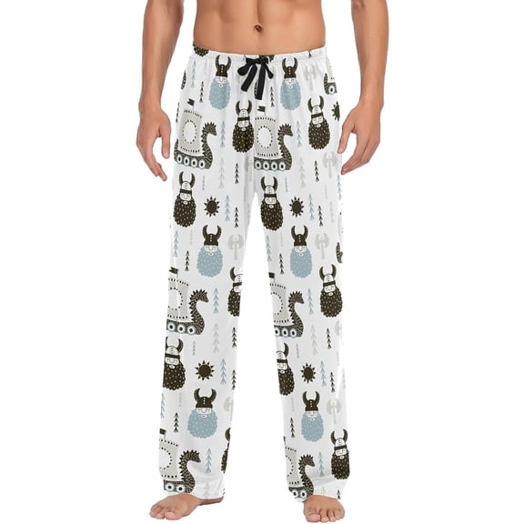 PRIYAL Childish Vikings Trendy Scandinavian Men's Pajama Bottoms Pjs Pants with Pockets S