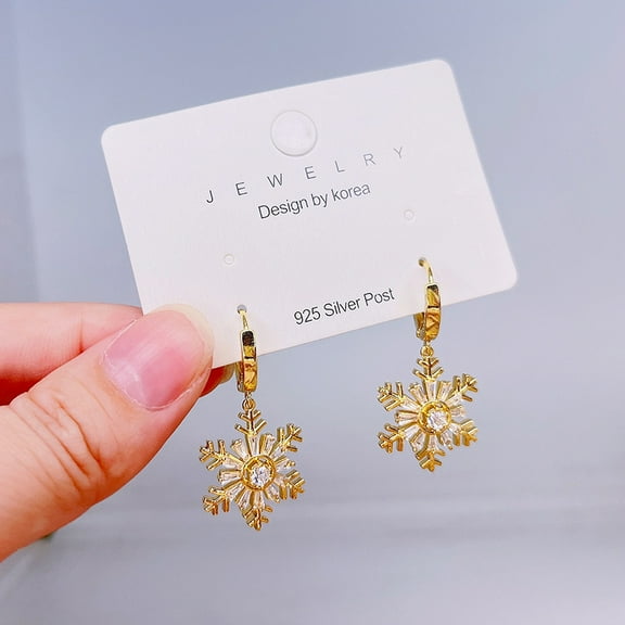 PRIYAL Christmas Dangle Teardrop Earrings for Women | Gold Snowflake and Star Rhinestone Earring | Ornament Drop Hypoallergenic Lightweight Jewelry