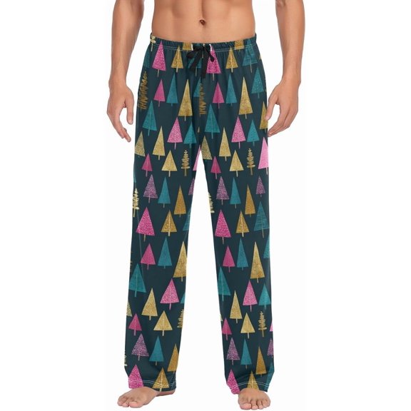 PRIYAL Christmas Trees Teal Mens Pajama Pants Pjs Bottoms with Pocket Sleep Lounge Pant for Men