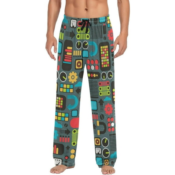 PRIYAL Colorful Map Pajama Pants Cute Robotic Men's Pajama Bottoms Lounge Sleepwear PJs Sleep Pants