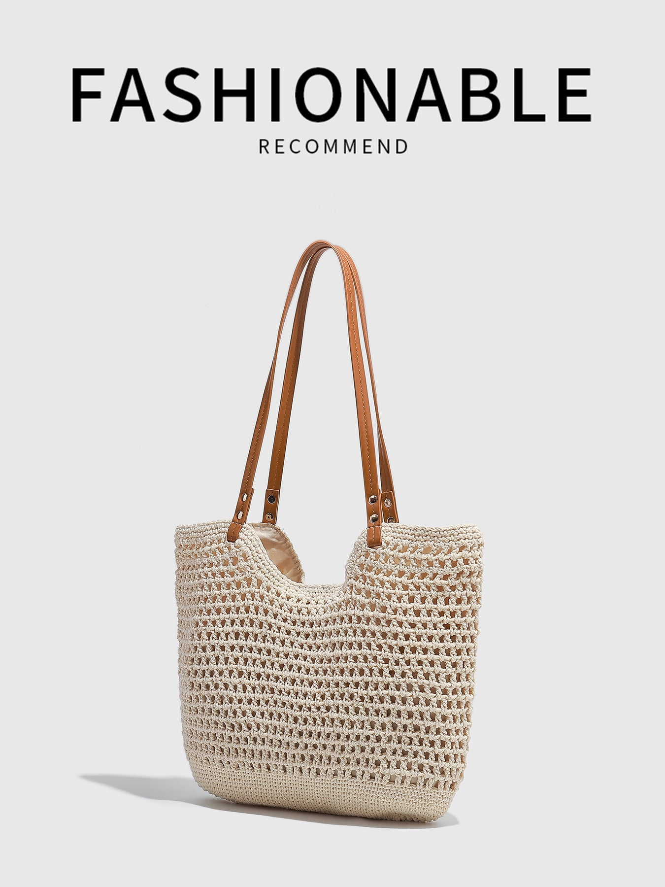 PRIYAL Crochet Beach Bag Purse, Boho Woven Tote with Leak-Proof Lining For Summer Vacation Travel Casual Shoulder Bag Soft