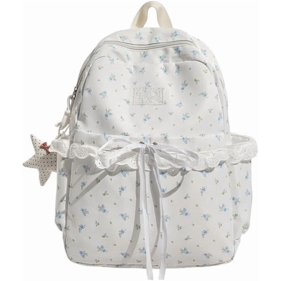 KKLDOGS Cute Backpack Coquette Floral Back Pack with Lace Trim & Plush Charm Kawaii Backpack for Classes Travel