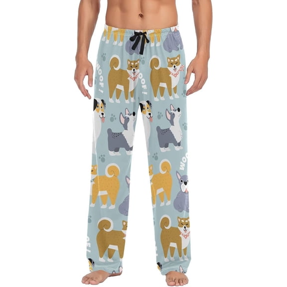 PRIYAL Cute Husky Corki Dog Pajama Pants Dog Paw Men's Pajama Bottoms Lounge Sleepwear PJs Casual Lightweight Sleep Pants